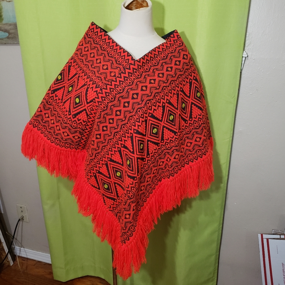 Hand loomed bright poncho